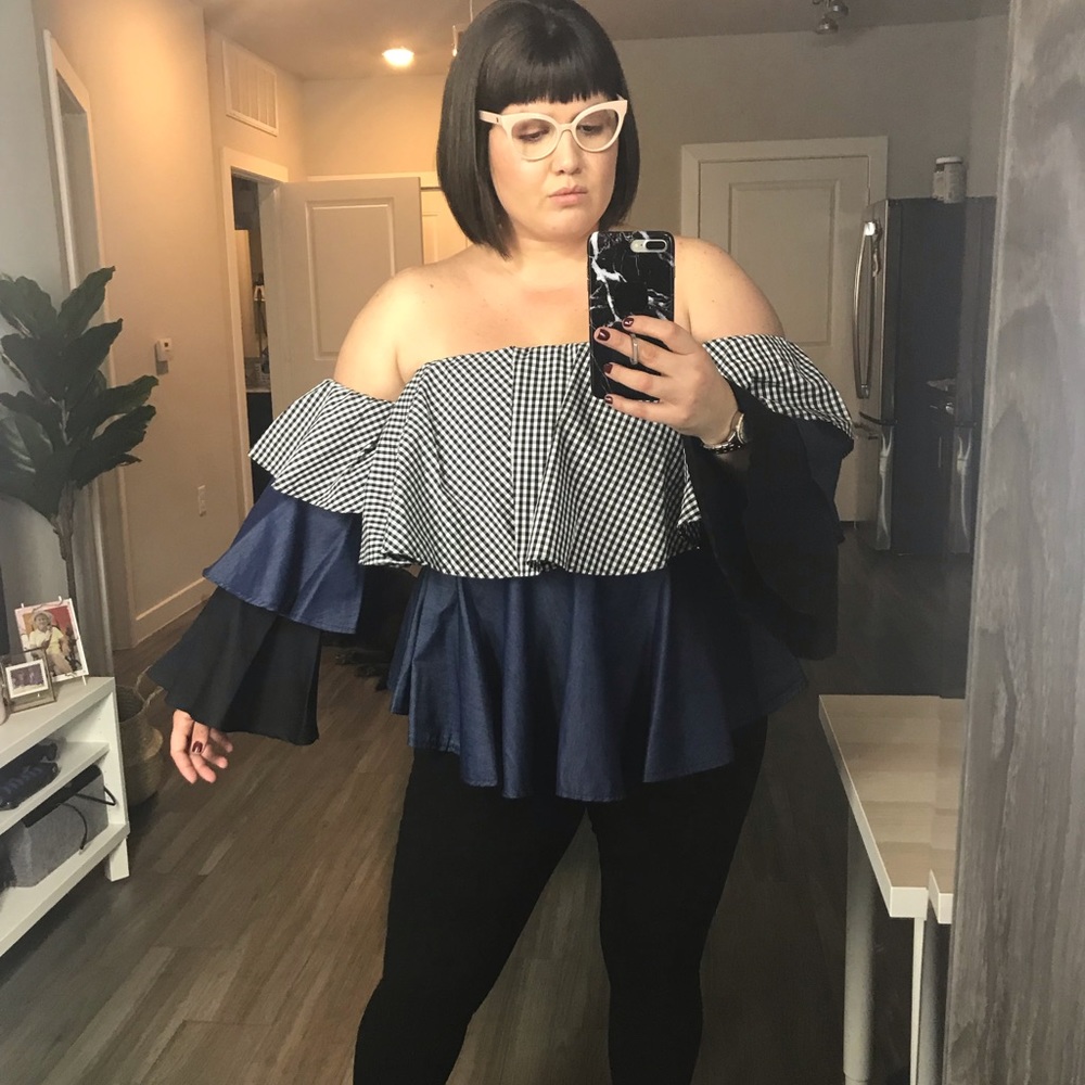 Blue, Black and Gray Sleeves Tube Top